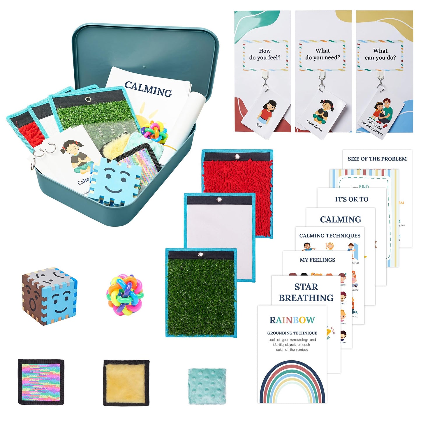 ODOXIA Calm Down Corner | Classroom and Special Education Must Haves | Calming Corner Items for Kids | Calming Corner Kit with Sensory Mats, Posters, Solutions Wall, Sensory Toys
