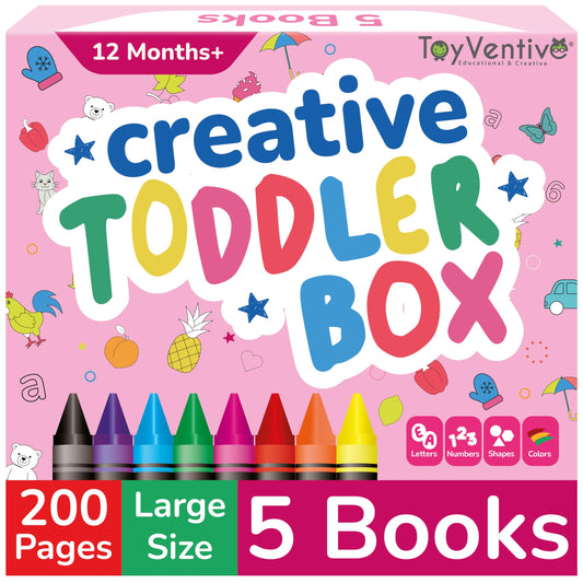 Coloring Books For Toddlers 1-3 with Jumbo Toddler Crayons - Toddler Coloring Set with Coloring Books for Kids Ages 3-5, Large Pages 8.5''x 11'', Simple Images & Crayons for Toddlers 1-3, in Pink Box