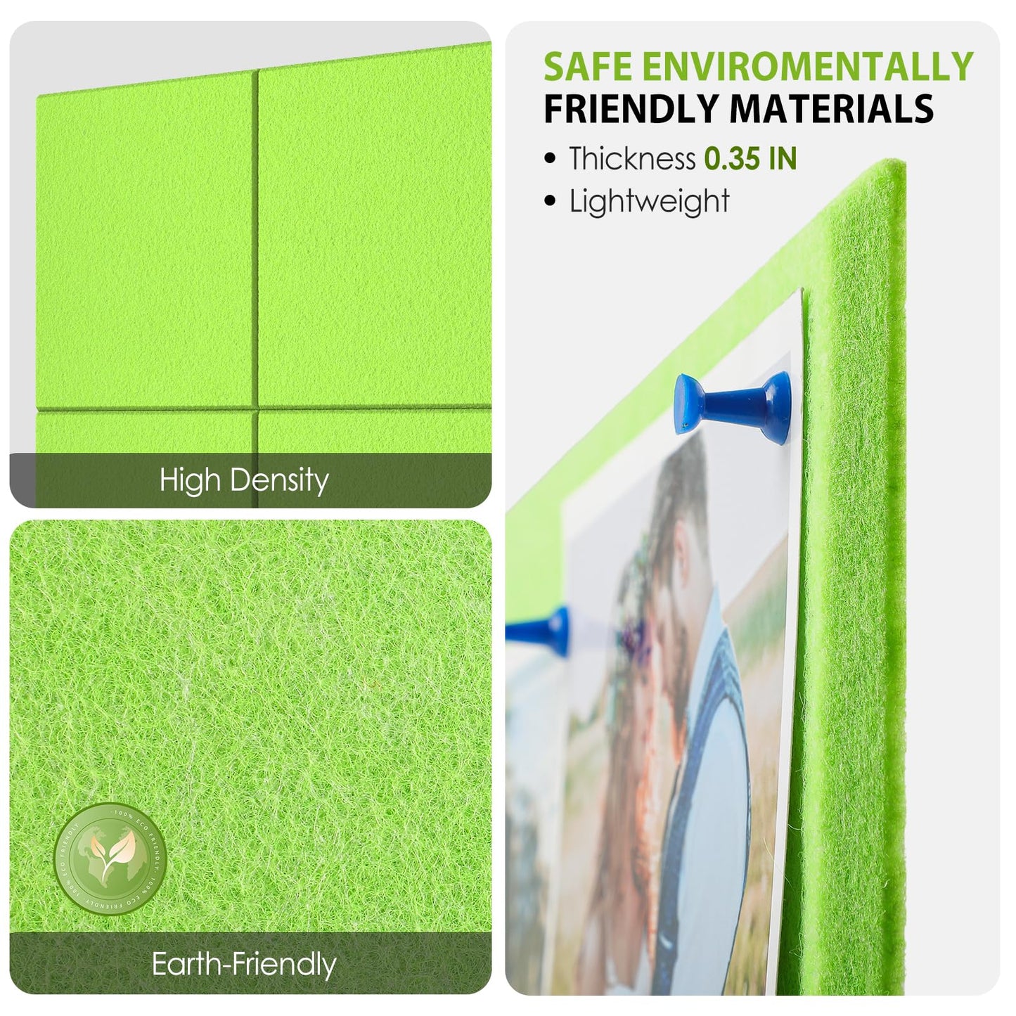 MaxGear Large Cork Board for Wall 36" x 24", Fruit Green Bulletin Board, 6 Pack Felt Wall Tiles with Pushpins, Cork Boards for Office Pin Board Tack Board Cork Boards