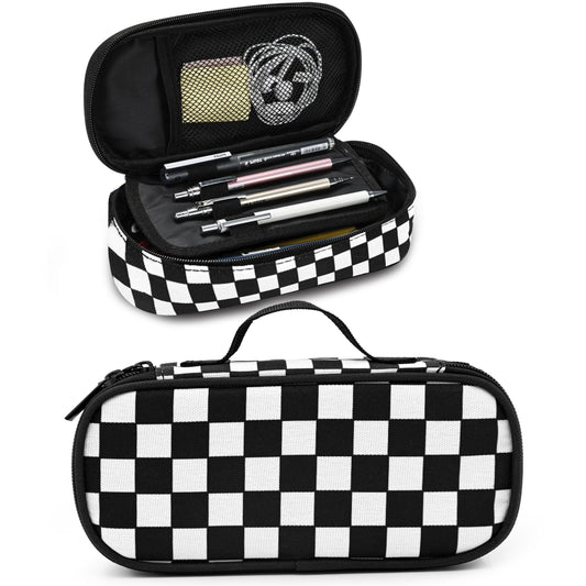 Droerfes Black White Checkered Pencil Case Pencil Pouch Large Capacity Pen Bag School Office Organizer Stationery Storage Box For Girls Boys Teen Kids