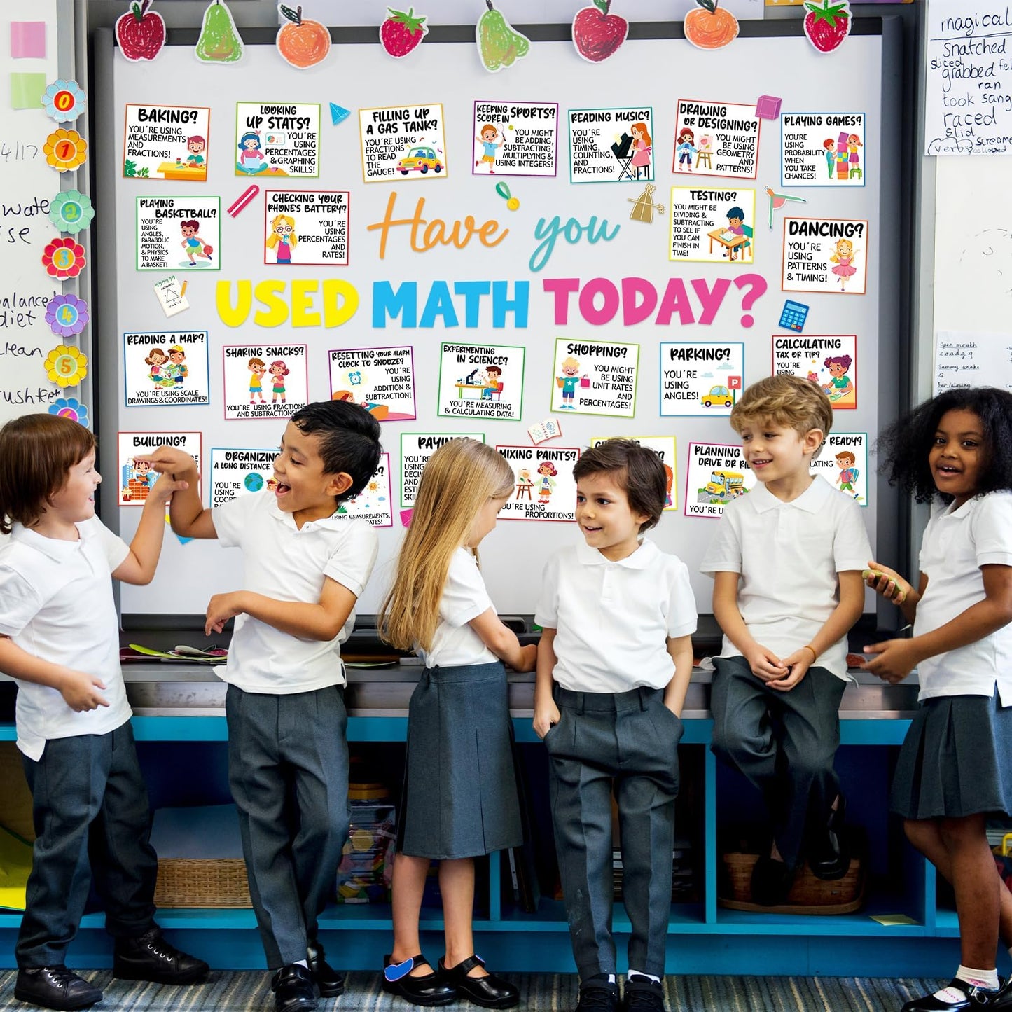 gisgfim Everyday Math Bulletin Board Set Classroom Decoration Mathematics in Daily Life Paper Cutout for Back to School Have You Used Math Today Educational Wall Chalkboard Decor Teacher Supply