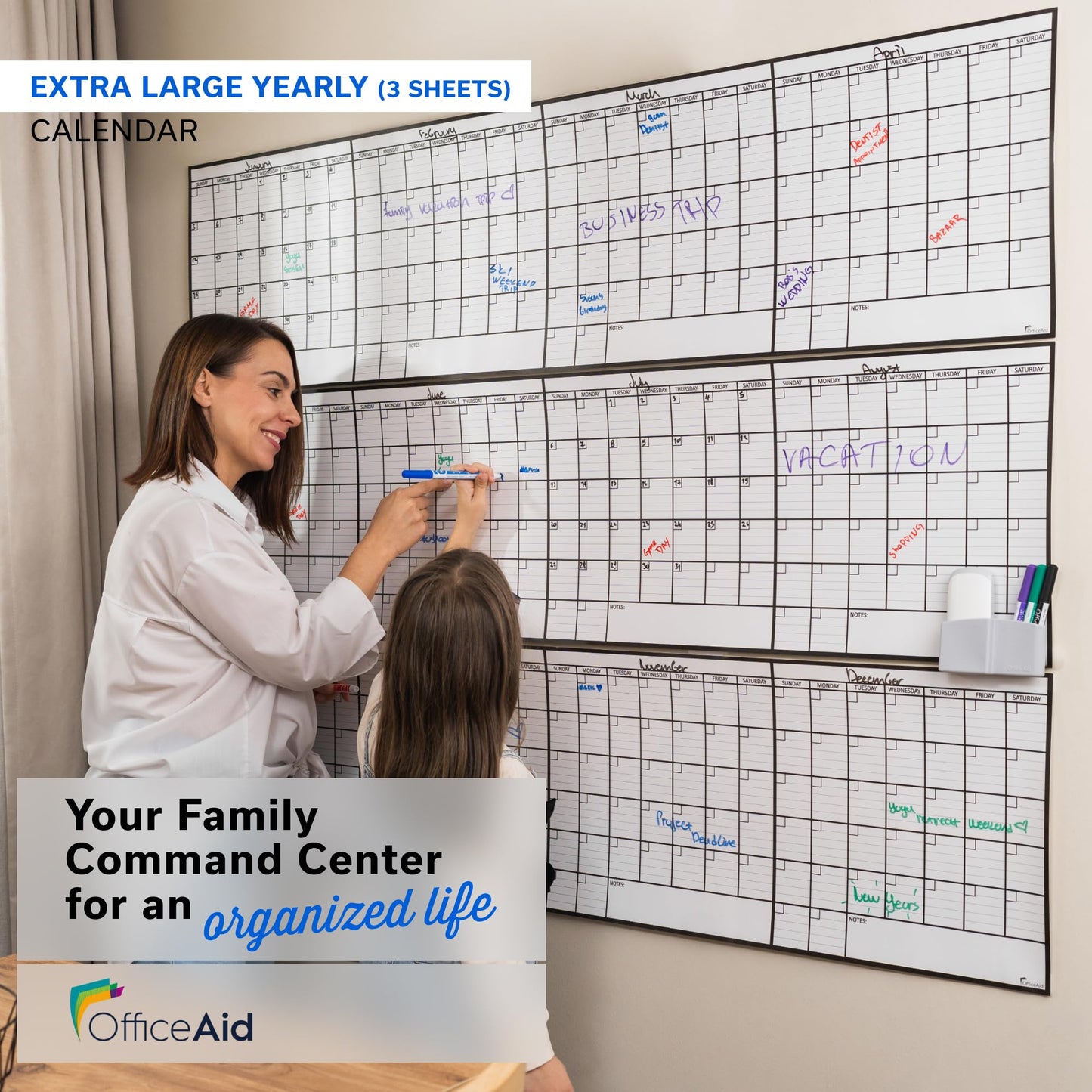 Dry Erase Year Calendar for Wall 45x55, Family Office Undated Yearly Annual Large, 12 Giant Erasable Month Wall Classroom, Rolled Whiteboard White Board, for Calendar Dry Planner Erase Reusable