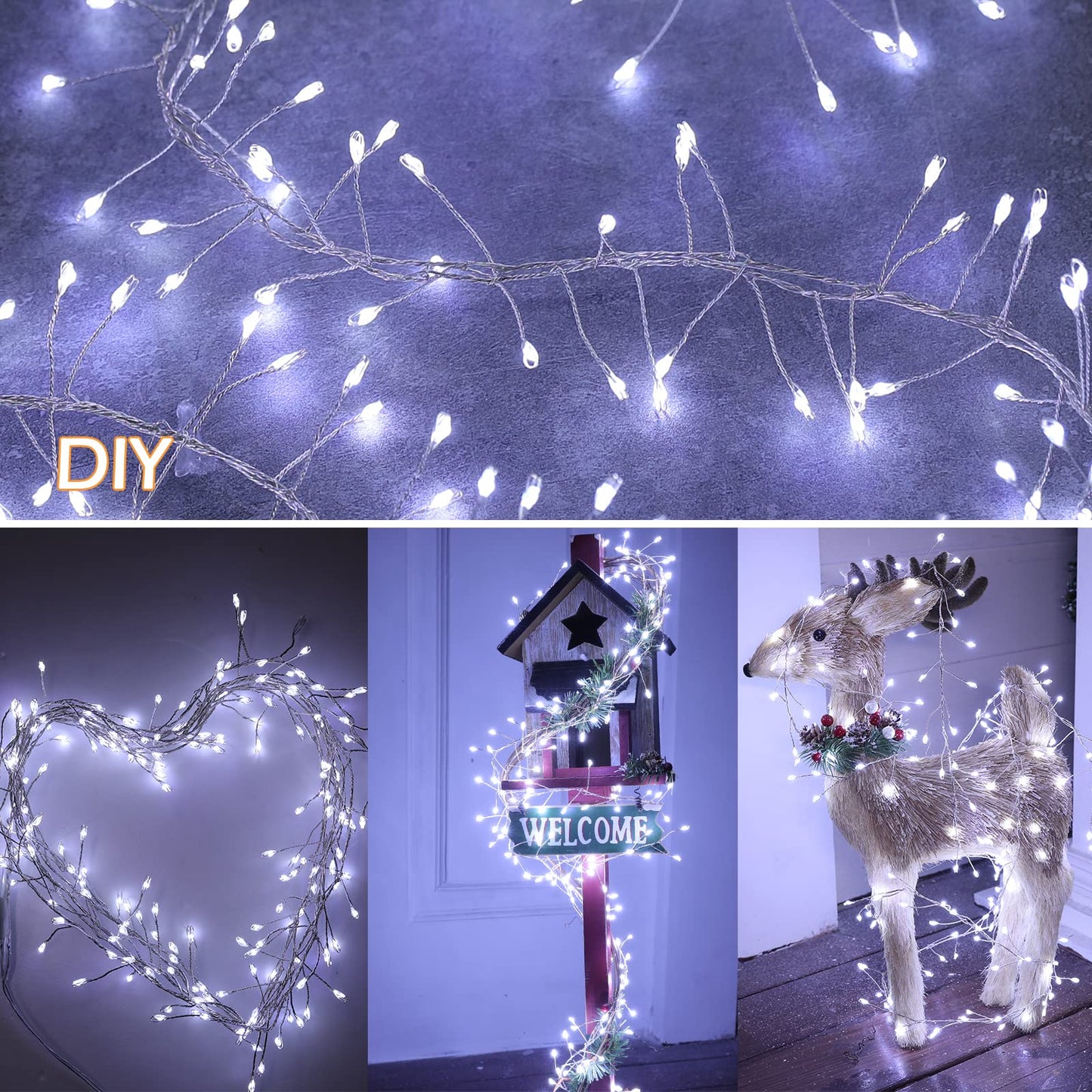 Minetom Fairy Lights - 10Feet 200 LEDs Remote String Lights, Pure White Copper for Ceiling, Bedroom, Christmas Decoration, Model JT-EL/FC045V1000
