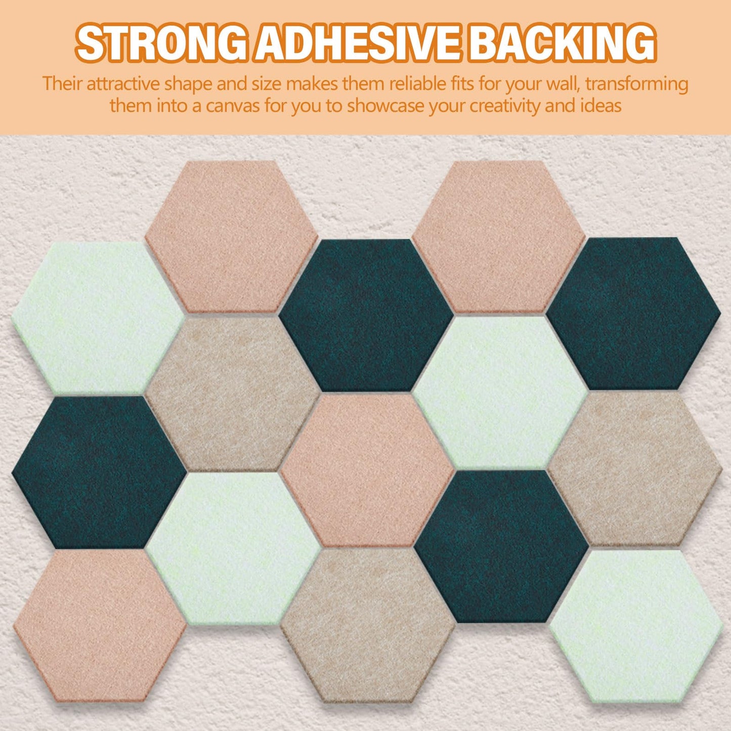 Mindsoft 16 Pcs Hexagon Cork Board for Walls with 50 Wooden Push Pins 6.7 x 5.9 in Felt DIY Tiles Notice with Nano Tape Hanging Bulletin Board for Home Photo Office Memo Note (Green)