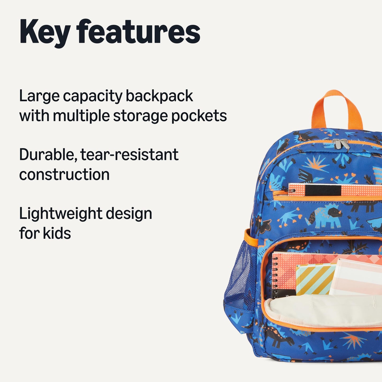 Amazon Essentials Kids School Backpack with Multiple Storage Pockets - Durable Tear-Resistant Day-pack for Books and Supplies-Children's School Bag - Blue Navy