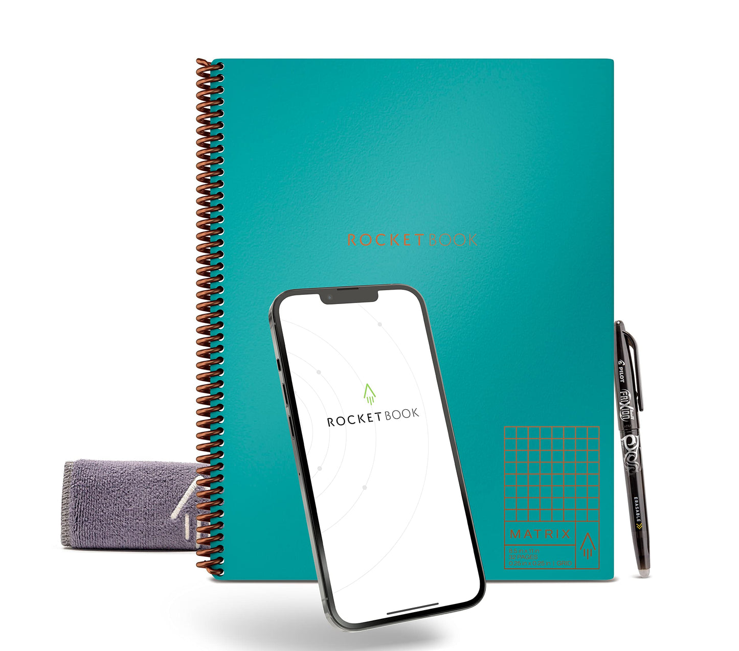 Rocketbook Matrix Smart Reusable Graph Paper Notebook, Digitally Connected, Isometric Notebook, Letter Size 8.5x11, Teal