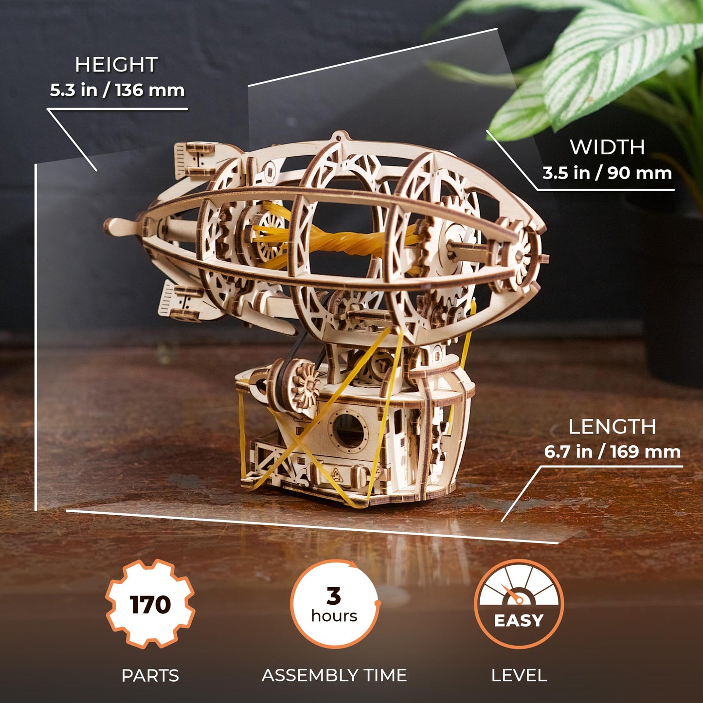 UGEARS Steampunk Airship 3D Wooden Puzzles for Adults - Wooden Model Kits for Adults Zeppelin Model Airship Steampunk Kit Brain Teaser, Hobby Set Home Decoration