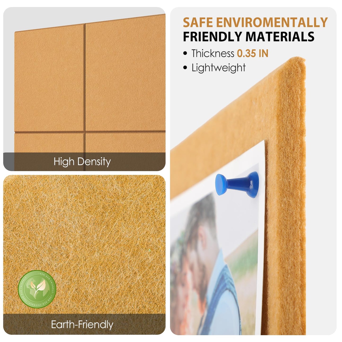 MaxGear Large Cork Board for Wall 36" x 24", Mustard Yellow Bulletin Board, 6 Pack Felt Wall Tiles with Pushpins, Cork Boards for Office Pin Board Tack Board Cork Boards
