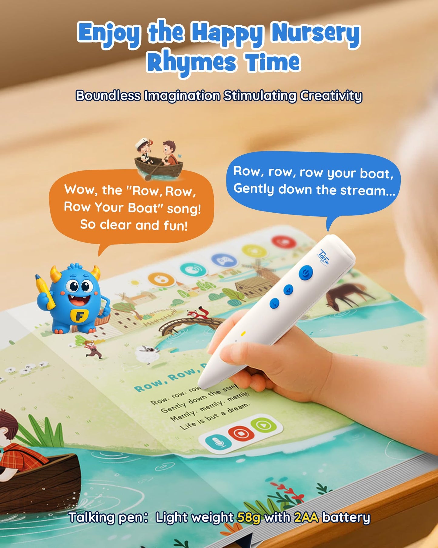 TEKFUN Nursery Rhymes Musical Books with Talking Pen, Interactive Sound Books for Toddlers 1-3, Autism Sensory Educational Toys for Kids Ages 3-6