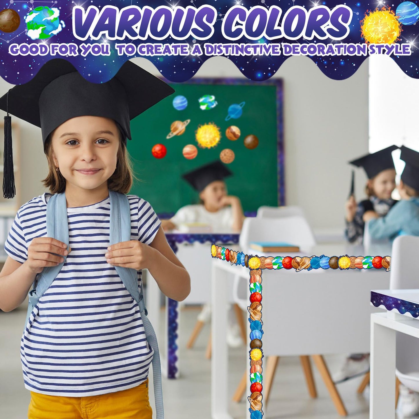 Trandraft 2 Rolls 65.6ft Space Bulletin Board Decorations Solar System Bulletin Board Borders Strips Space Classroom Decor Galaxy Back to School Trim Borders for Home Office