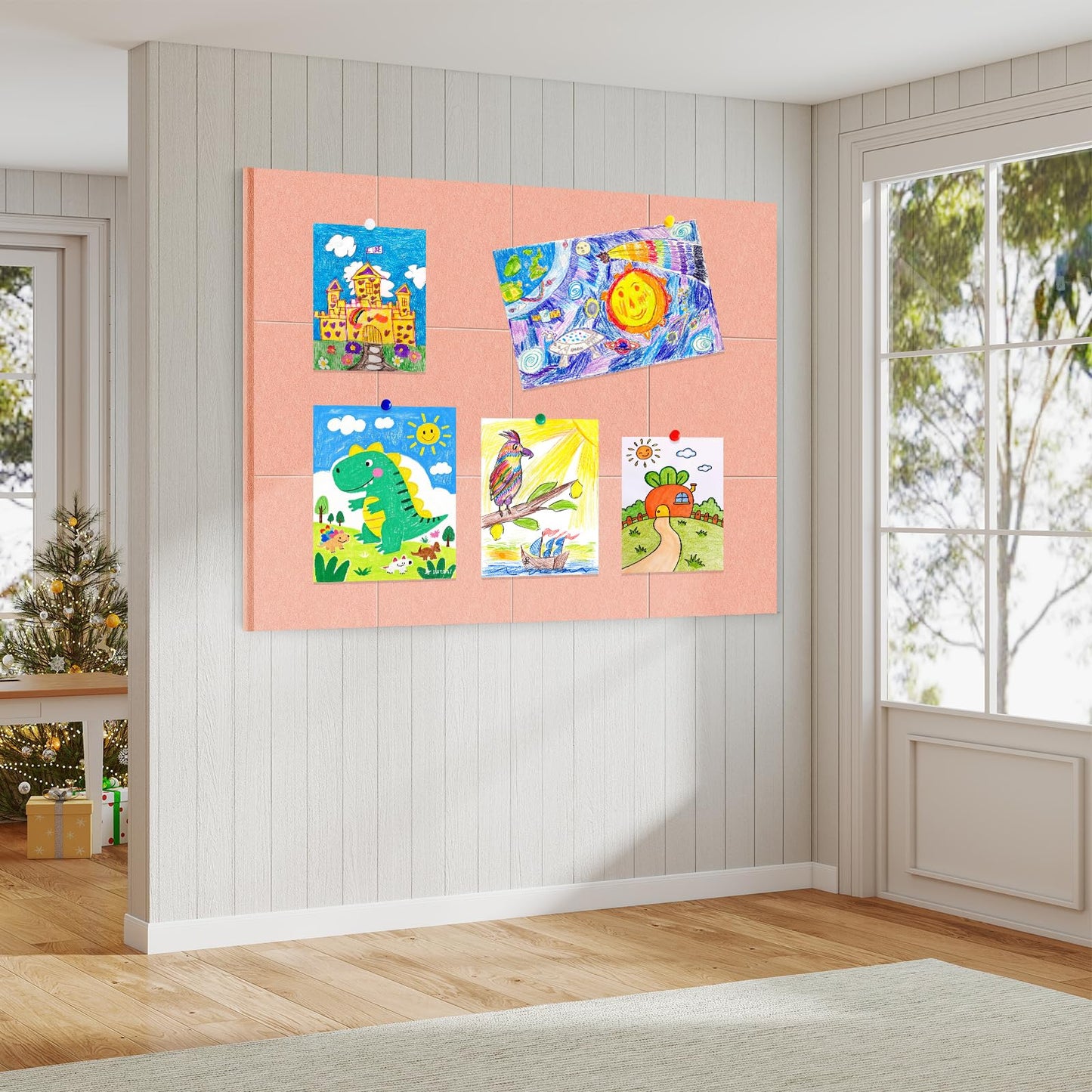 Large Cork Board for Walls 48"x36" |Cork Board Alternative| 12 Pack Felt Wall Tiles| Pink Bulletin Board with Removable Adhesive | Cork Boards Pinboard for Office Home Classroom，Pink