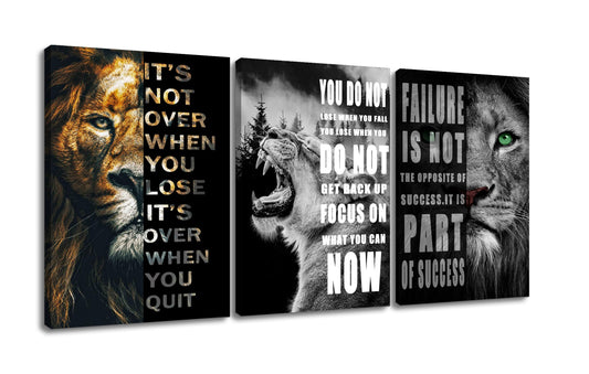 Inspirational Wall Art for Motivational Office Quotes Theme Wall Decor for Animal Leopard Canvas Prints Framed Wall Art for Bathrooms Modern Home Decor Framed and Stretched [20'' x 28'' x 3 pcs]