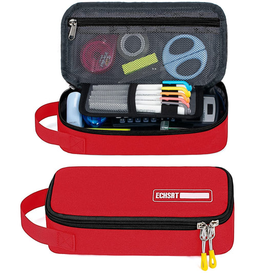 ECHSRT Large Pencil Case, Aesthetic Pen Pouch with Big Capacity, Minimalist Portable Stationery Bag with Handle for Office Organizer Red Pencil Cases