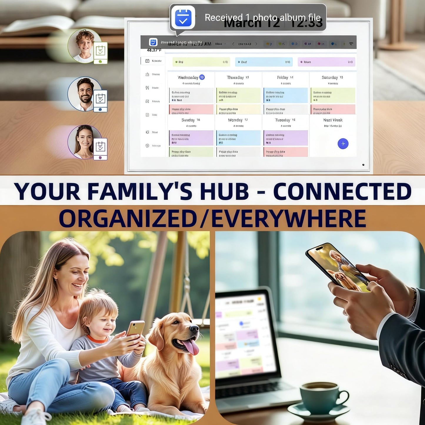 10.1 Inch Digital Calendar with Chore Rewards – Smart Electronic Family Organizer, Touchscreen, Meal Planner & Photo Frame, Syncs with Google/iCloud, for Wall or Desk, White