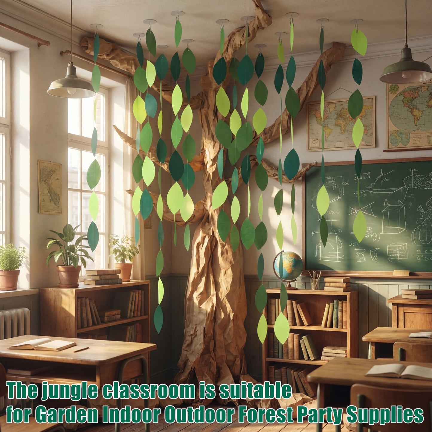 Suncalla Classroom Tree Bulletin Board Set DIY 3D Classroom Ceiling Wall Decor with Kraft Paper & Mounted Traceless Hooks for Jungle Safari Hawaiian Luau Party Supplies(Palm Leaves)