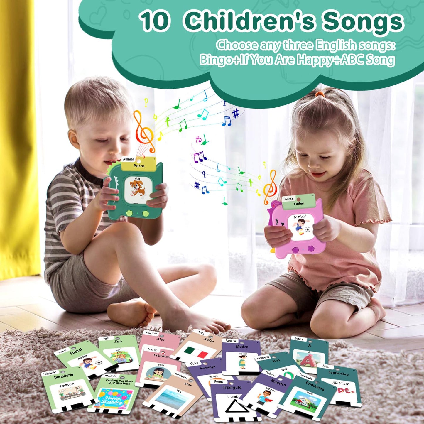 Spanish & English 420 Words Bilingual Talking Flash Cards for Toddlers 1 2 3 4 5 6 Year Olds, Montessori Learning Toys, Pocket Speech Therapy Autism Toys, Sensory Preschool Educational Birthday Gift