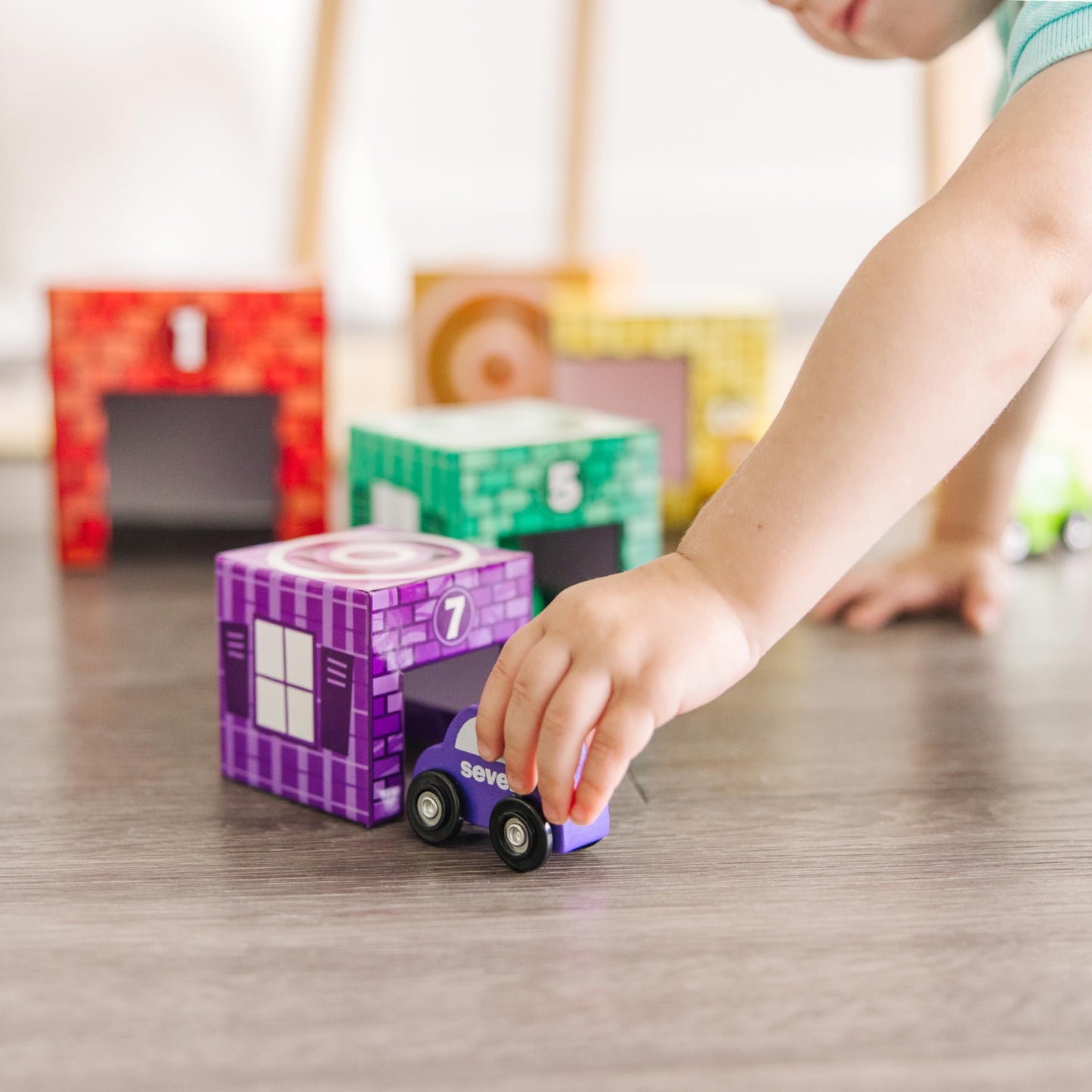 Melissa & Doug Nesting and Sorting Garages and Cars with 7 Graduated Garages and 7 Stackable Wooden Cars - FSC Certified