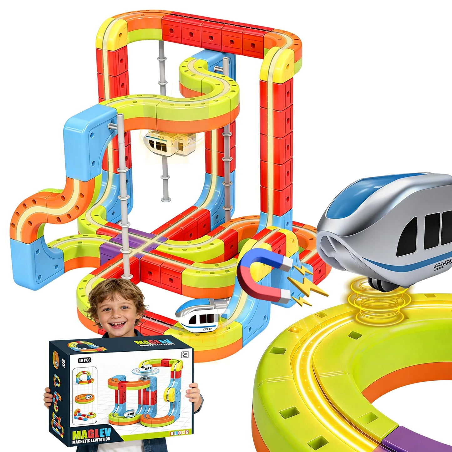 Electric Magnetic Train Toys Set- Flexible Race Track for Kids 3 4 5 6 7 8,stem Gravity Magnetic Roller Car Track for Toddlers,3D Infinity Cube Track Learning Gift Anti-Gravity Design,88 Pcs/2 car