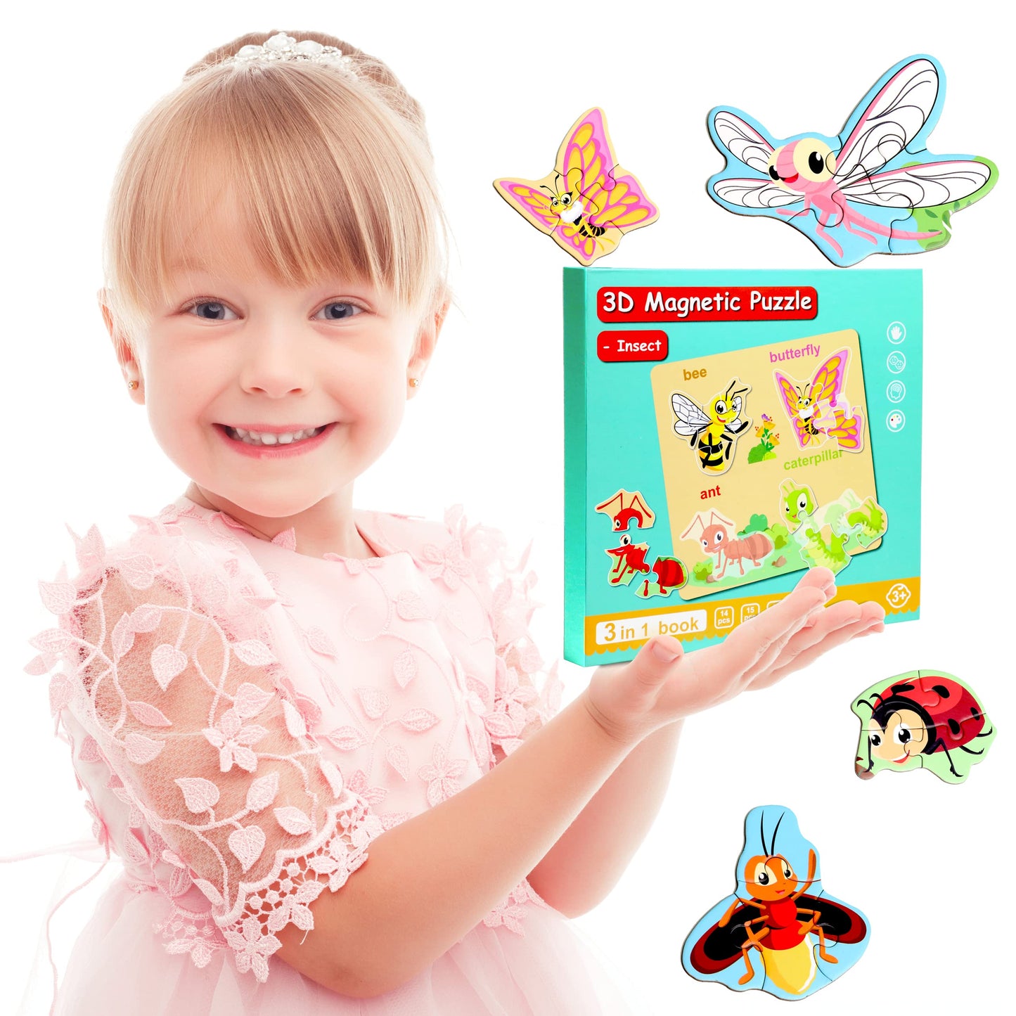 Magnetic Puzzles for Kids Ages 1-3, Travel Toddler Puzzles Ages 2-4 Year, Insect Activities Toy for Boys & Girls 3-5 yo - Learning Magnet Gift for Road Trip