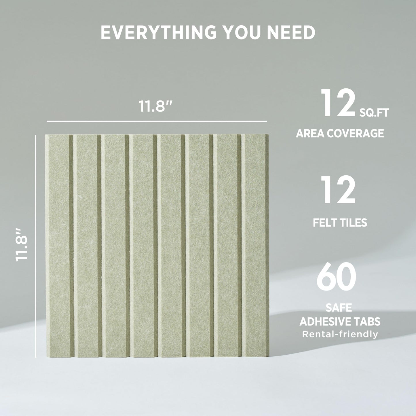 VIVELDA Felt Bulletin Board Tiles 48"x36" - 12-Pack Cork Board Alternative, OEKO-TEX Certified, NRC 0.95 Acoustic Felt Wall Panels, Damage-Free Adhesive, Slatted Design, Home Office & Classroom (Sage)