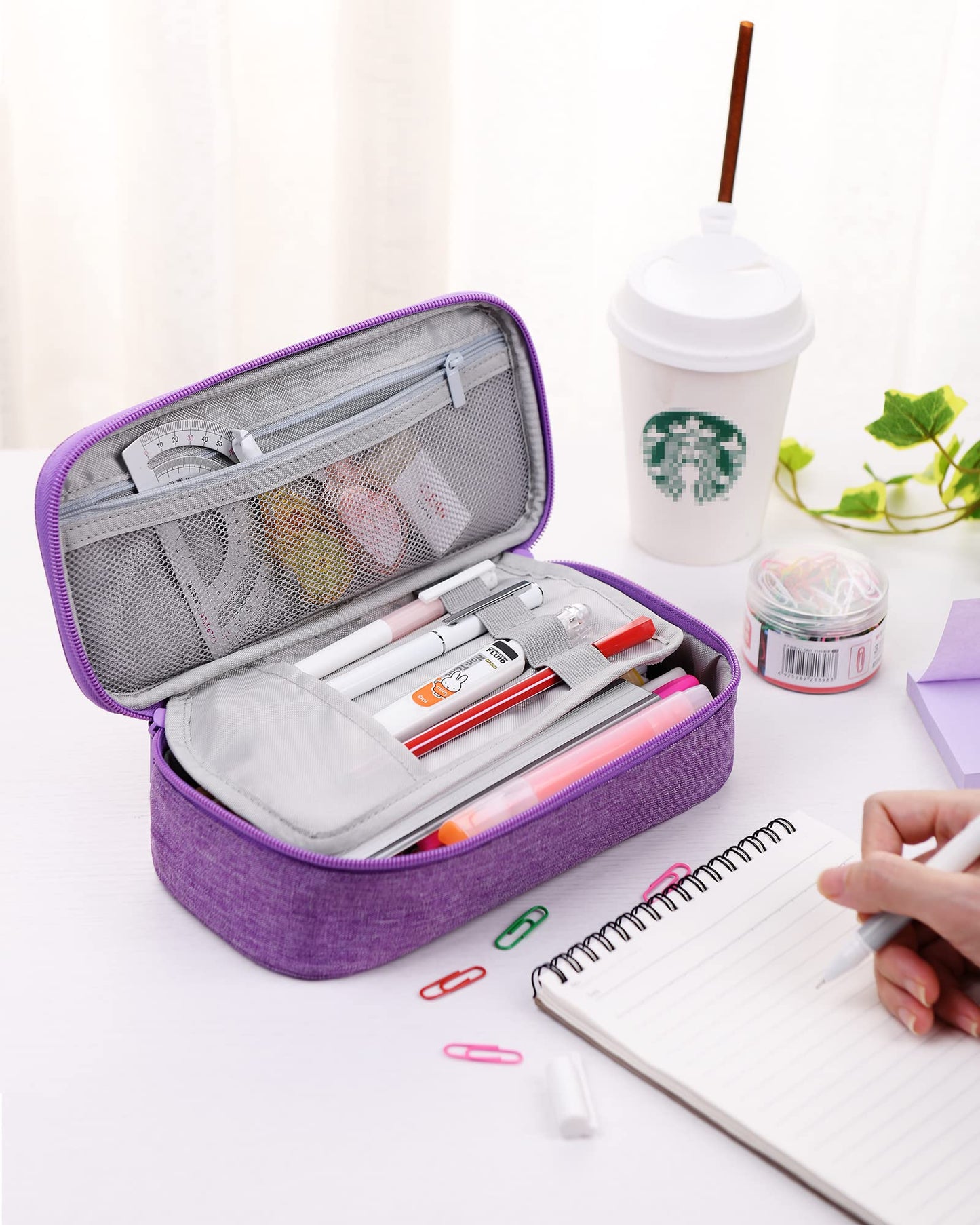 YOKUMA Pencil Case for Girls,Large Capacity Pencil Pouch,Zipper Pencil Box,Aesthetic Design for School Office Supplies Student Teen College Adults, Travel Essentials,Electronic Cable Organize(Purple)