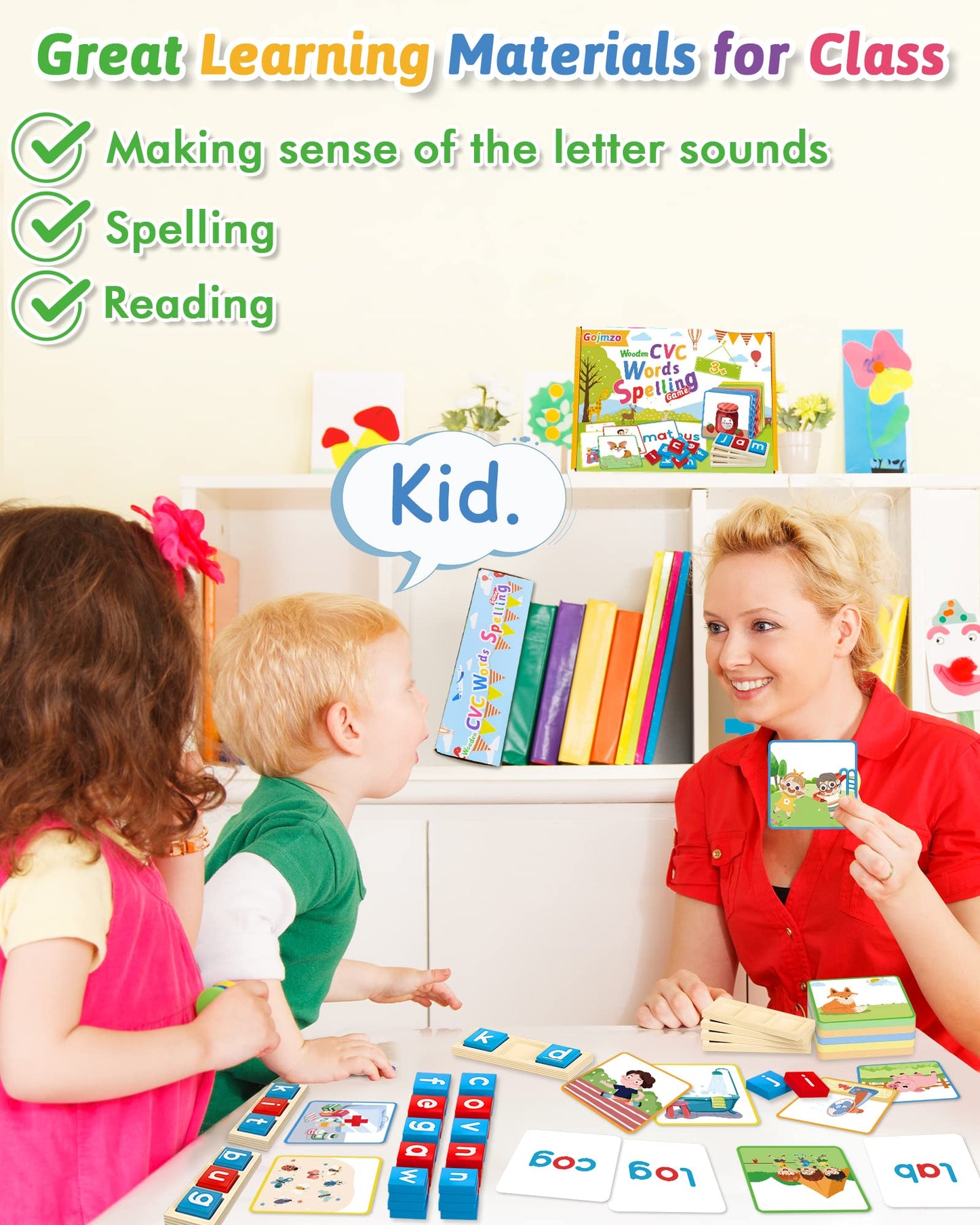 Wooden CVC Word Spelling Games, Montessori Educational Learning Toys Gifts for 3 4 5 6 Year Old Kids, Preschool Kindergarten Learning Activities, Sight Words Flash Cards Reading Letters for Toddlers