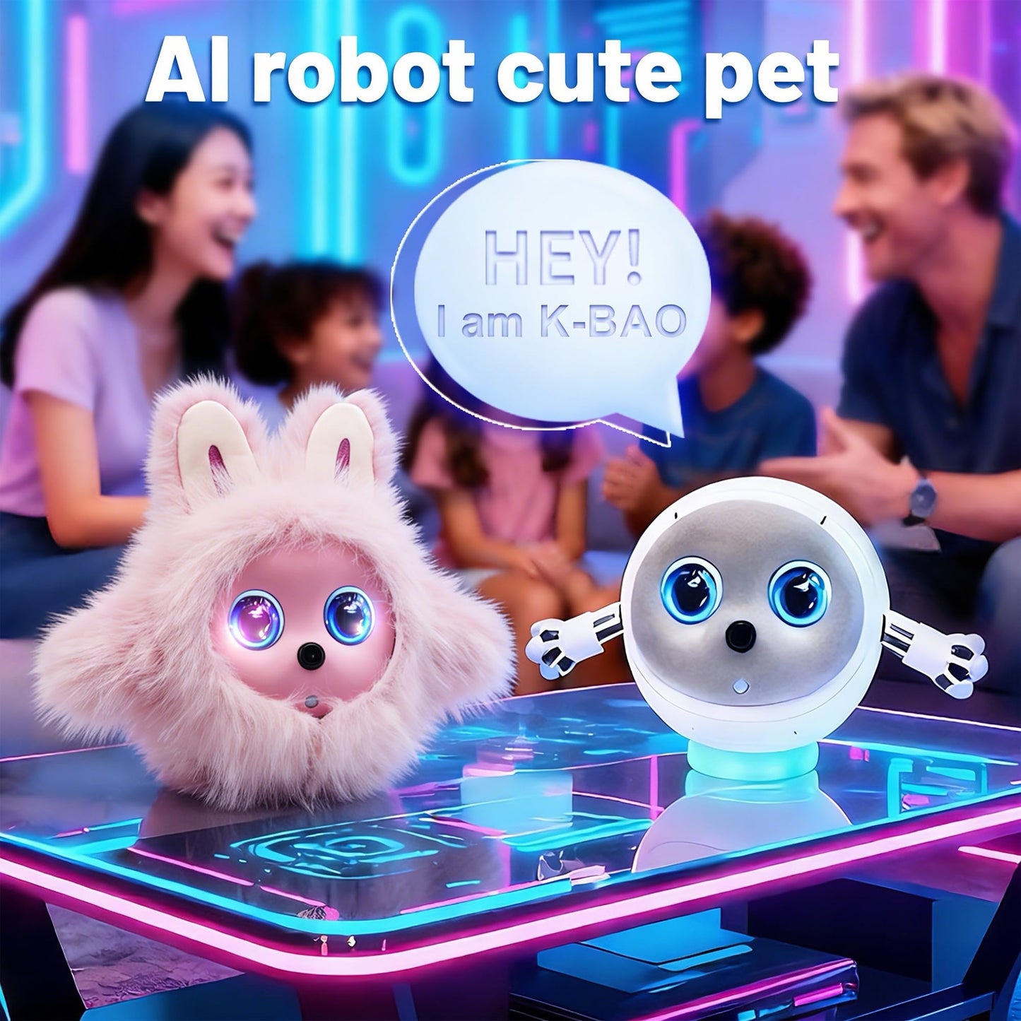 Funio AI Smart Robotic Pet, Cute Emotional Companion Robot with Multimodal Interaction, Replaceable Fluffy Cover, Voice Conversation, Touch Sensing, LCD Screen, Suitable for Home & Office