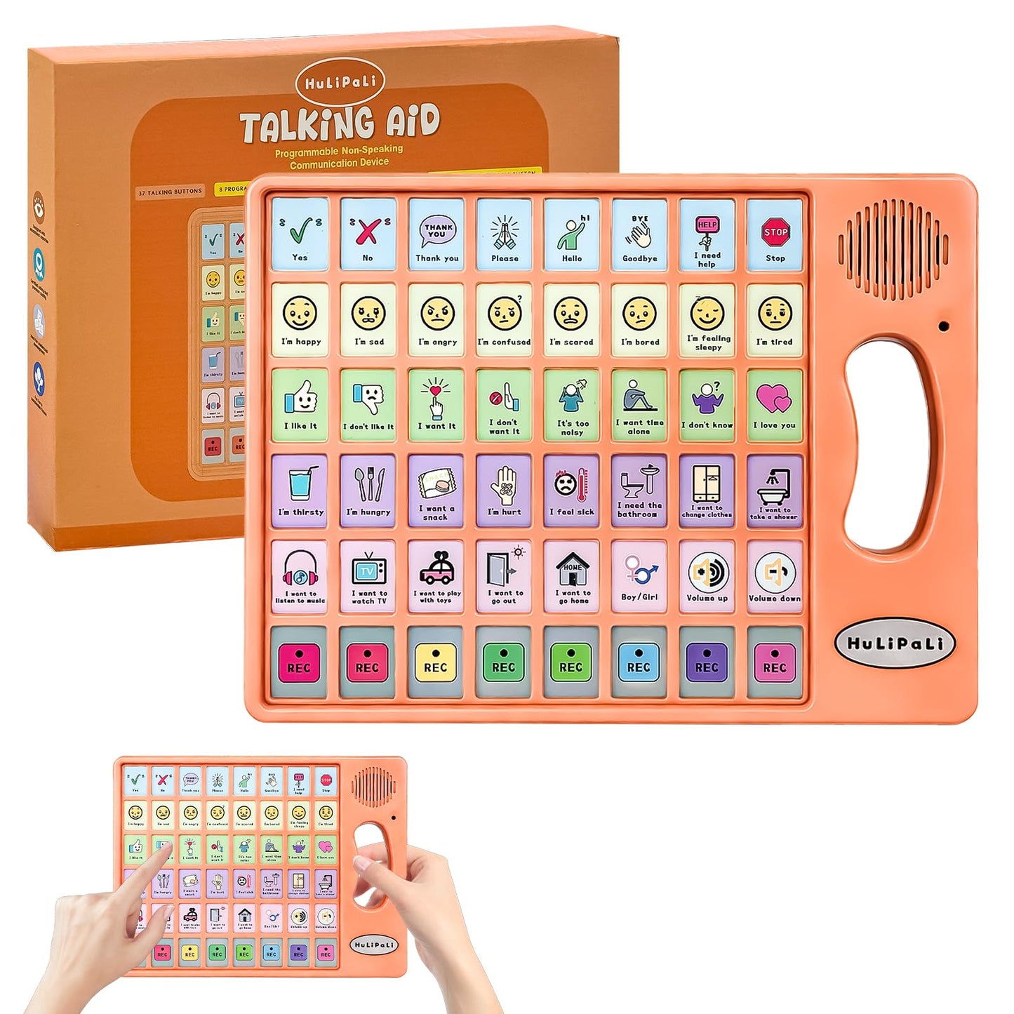 AAC Device for Autism with Grip Handle - 40 Pre-Installed Buttons & 8 Programmable Keys, Non-Verbal Communication Tool for Speech Therapy, Stroke Rehab & Aphasia, Adjustable Volume Talking Aid