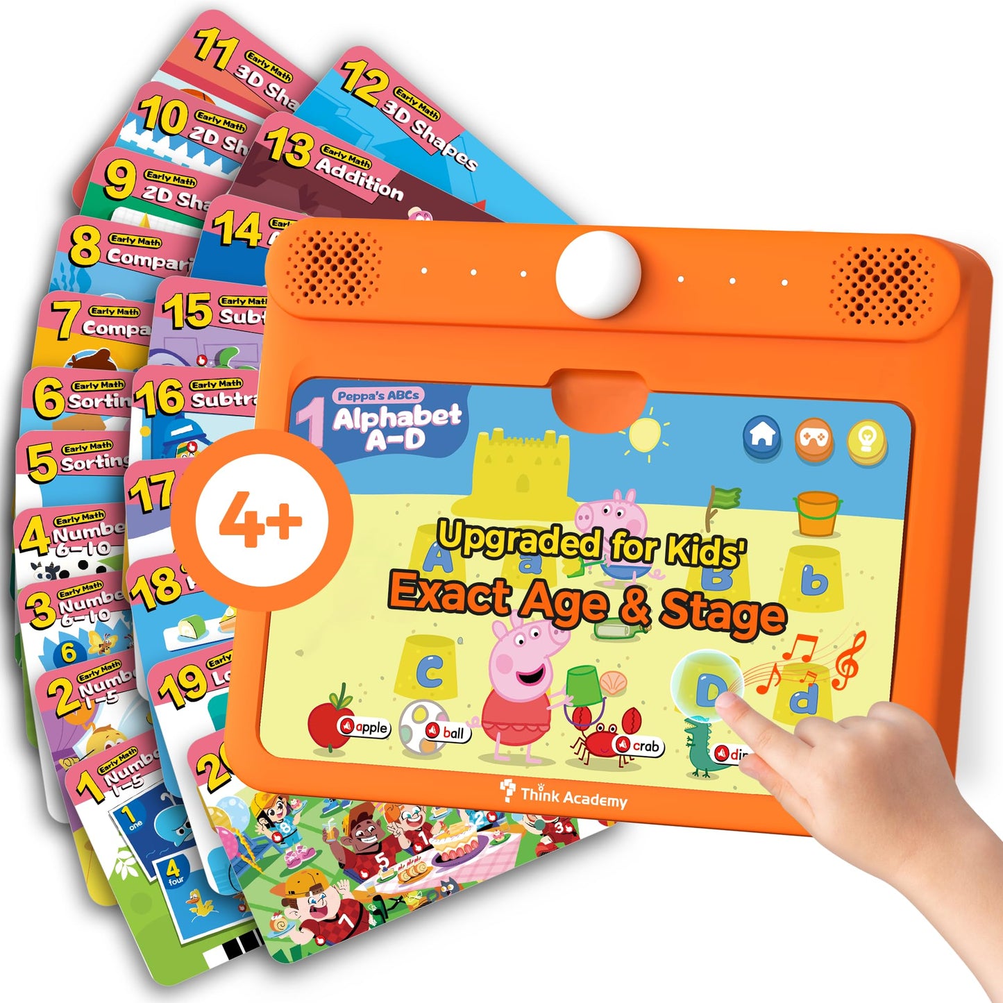 Think Academy Learning Pad for 4+, Age-Optimized Screen-Free Educational Learning Tablet, Learn to Read Phonics Flash Cards with Alphabet, Words, Numbers, Music, Preschool Learning Activities for Kids