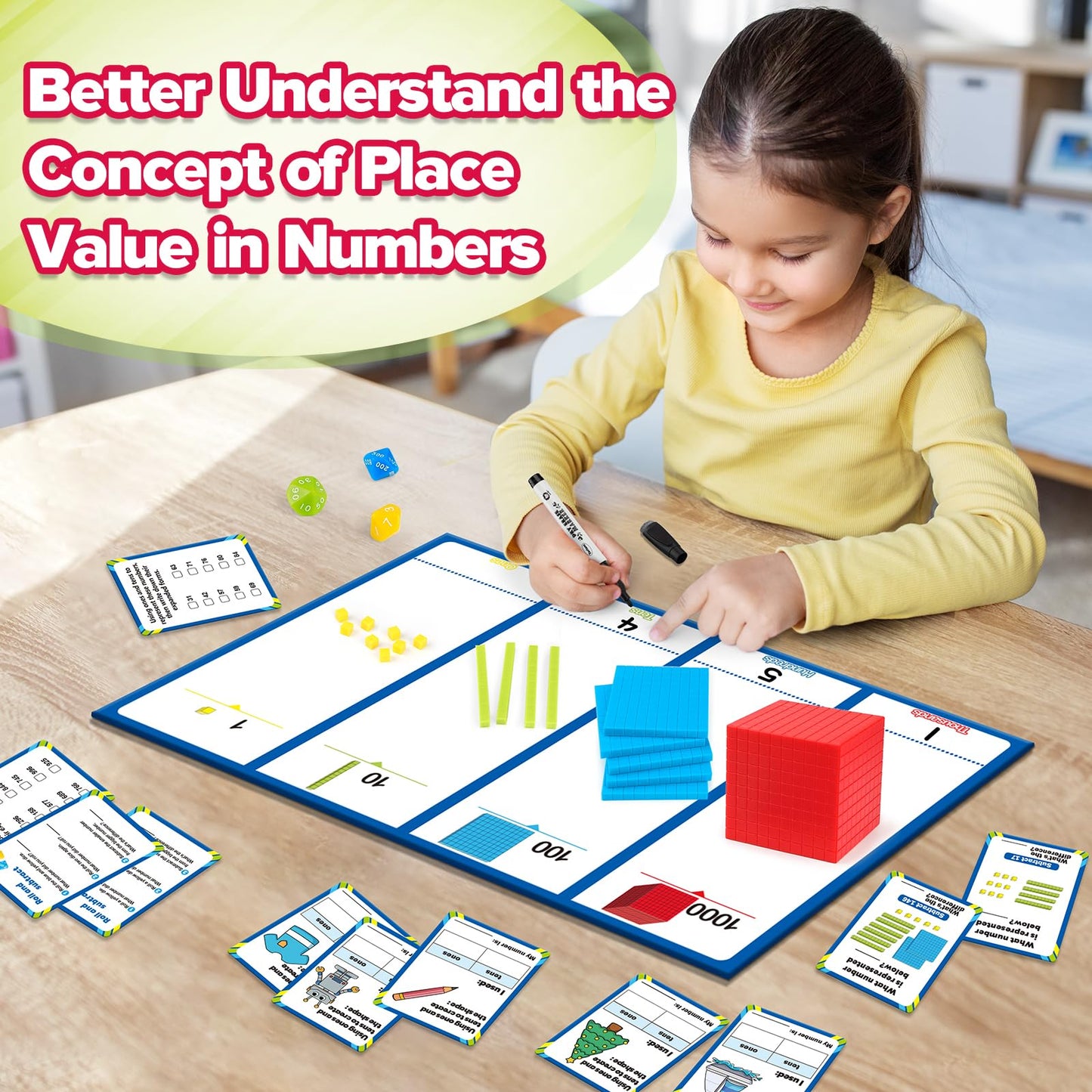 Torlam Base Ten Blocks for Place Value, Counting, Kindergarten Math Games - Base 10 Math Manipulatives for 1st-3rd Grade Kids