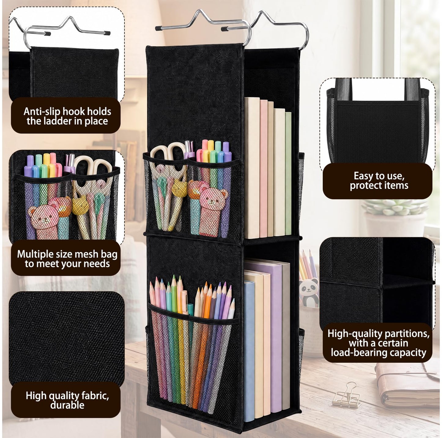 Chapou 1 PC Hanging Locker 2 Layer Shelves Hanging Locker Organizer Accessories for Office School Gym Closet Home Supplies(Black)