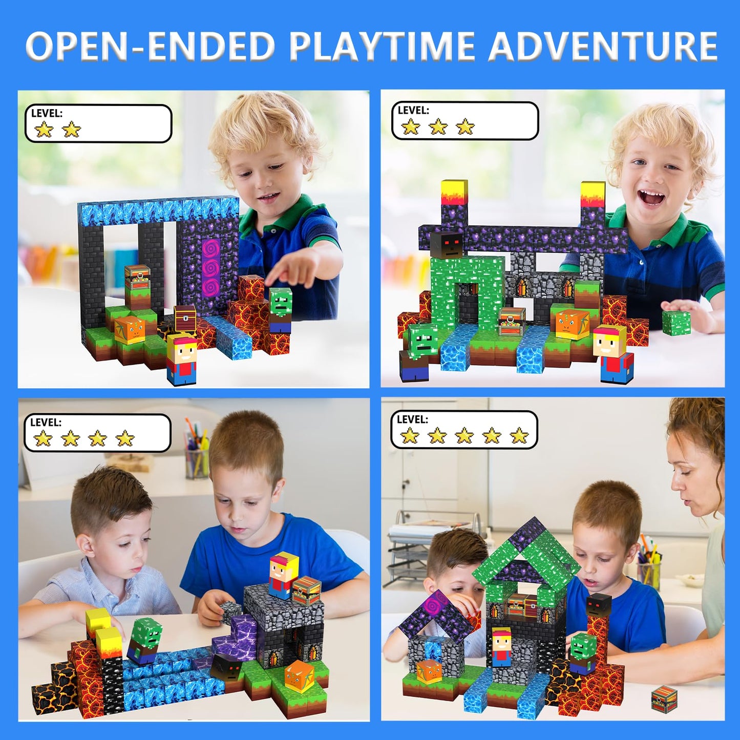 160PCS Magnetic Blocks, Magnet Building Cube, Build 3D Volcano Adventure Set, Montessori Sensory Toys for Kids Ages 3+, Preschool STEM Educational Toys, Christmas Birthday Gifts for Boys & Girls