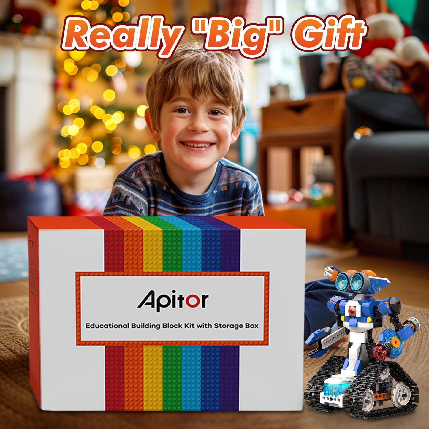 Apitor Robot J Creative Building Kit With Storage Box, 6-in-1 Programmable App Remote Control Tank STEM Learning Toy, Educational Coding Gifts for 7-12 Years Old Kids
