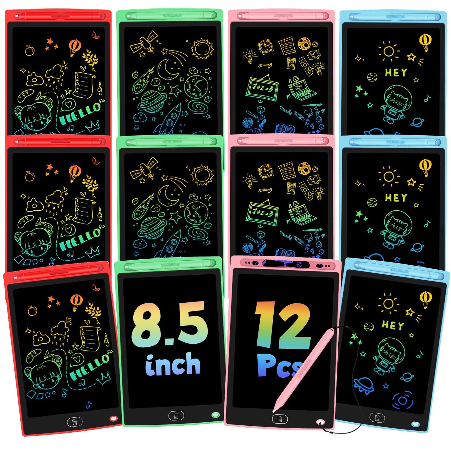 12 Pack LCD Writing Tablet for Kids - Erasable and Reusable Toddler Doodle Board in 8.5 inch, Ideal Drawing Pad for Learning Toy for Ages 3-8, Gift for Girls Boys