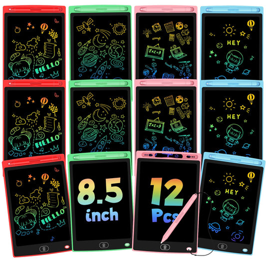 12 Pack LCD Writing Tablet for Kids - Erasable and Reusable Toddler Doodle Board in 8.5 inch, Ideal Drawing Pad for Learning Toy for Ages 3-8, Gift for Girls Boys