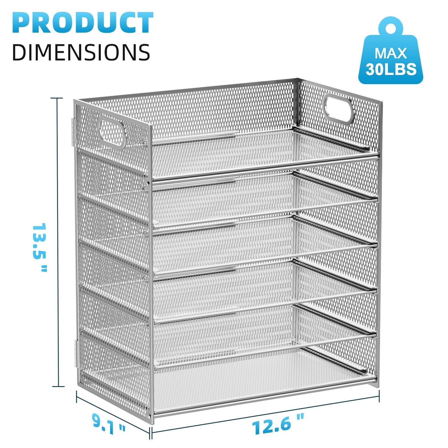 Marbrasse 2 Pack Desk Organizer with Handle, 6 Tier Paper Letter Tray, Mesh Desk File Organizer for Office, School and Home - Silver