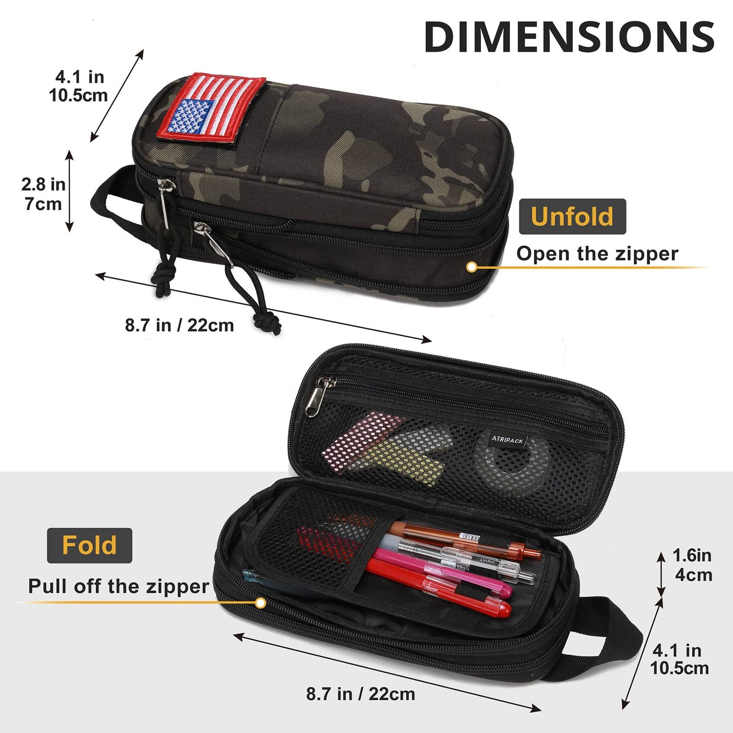 Pencil Case Big Capacity High Large Storage Tactical Small Tool Pouch Bag Marker Pen Case Stationery Bag Travel Holder School College Office Organizer for Kids Men Women Adult Teens (Camo-Black)