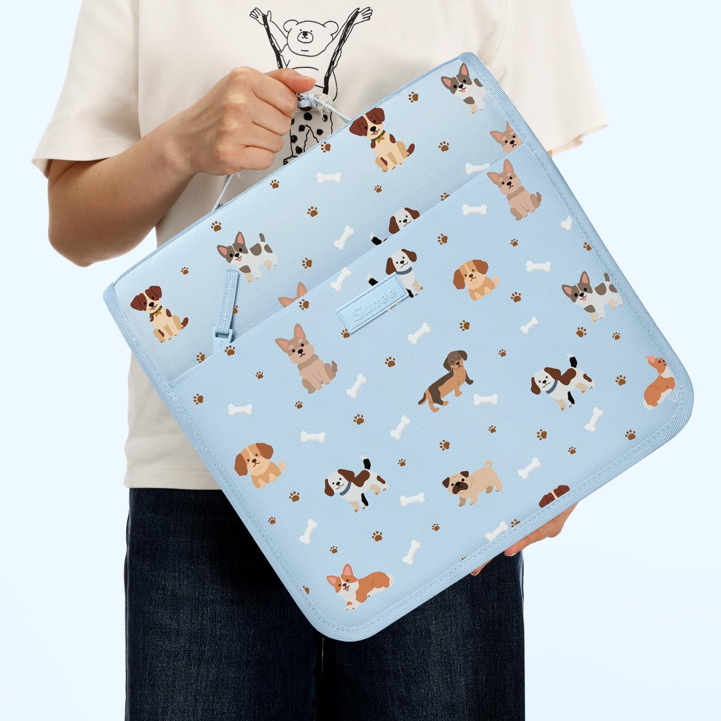 SUNEE Zipper Binder 3 Ring, 3 Inch O-Ring with Handle and Shoulder Strap, 600-Sheet Capacity, 5-Tab Expanding File Folder, Multi-Pockets for Middle School Organizer Binder with Zipper, Blue Dog