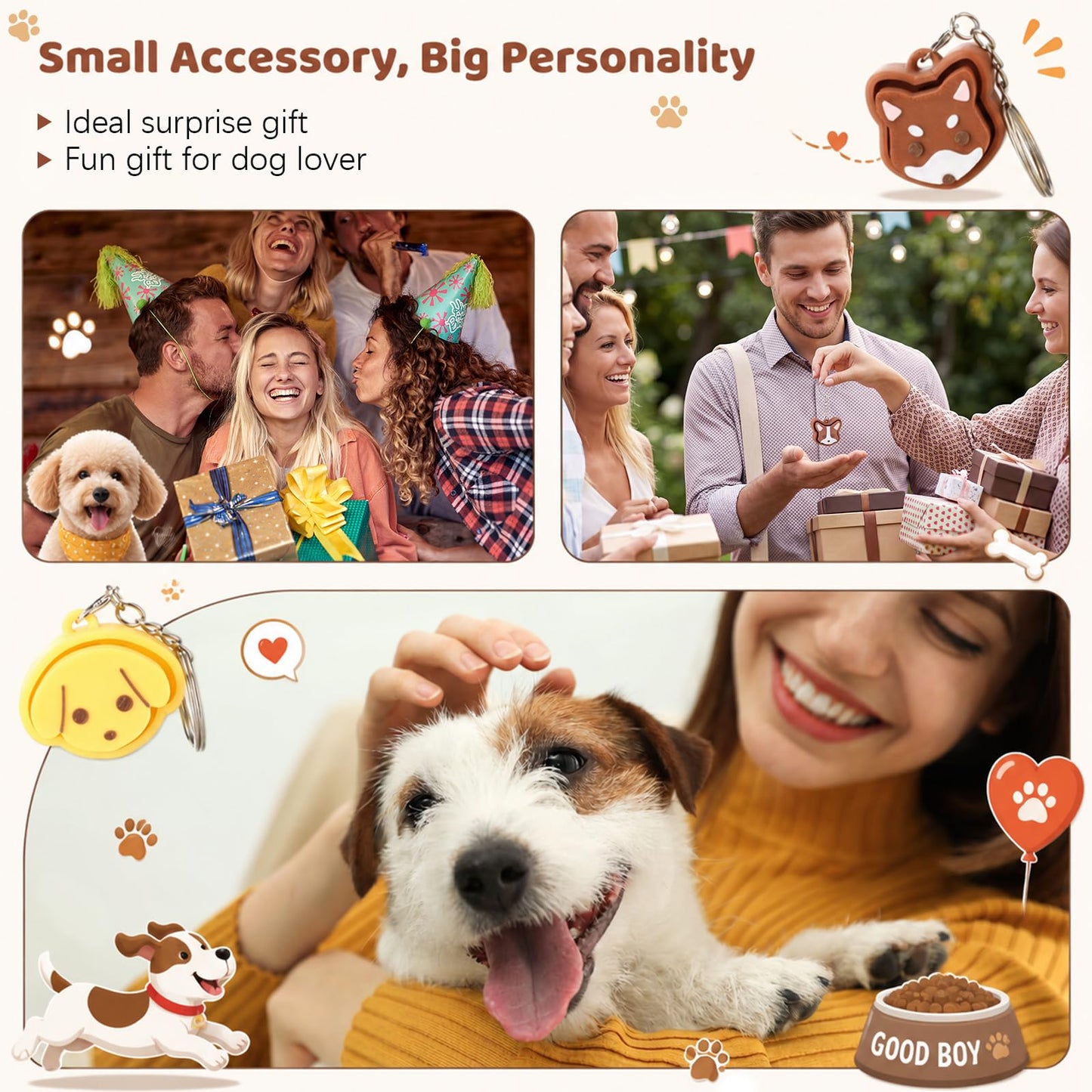 Gerrii 24 Sets Colourful Dog 3D Fidget Keychains with Inspirational Cards Bulk 3D Press Stress Relief Sensory Keychain Gifts Employee Appreciation Positive Gifts for Coworkers Teacher