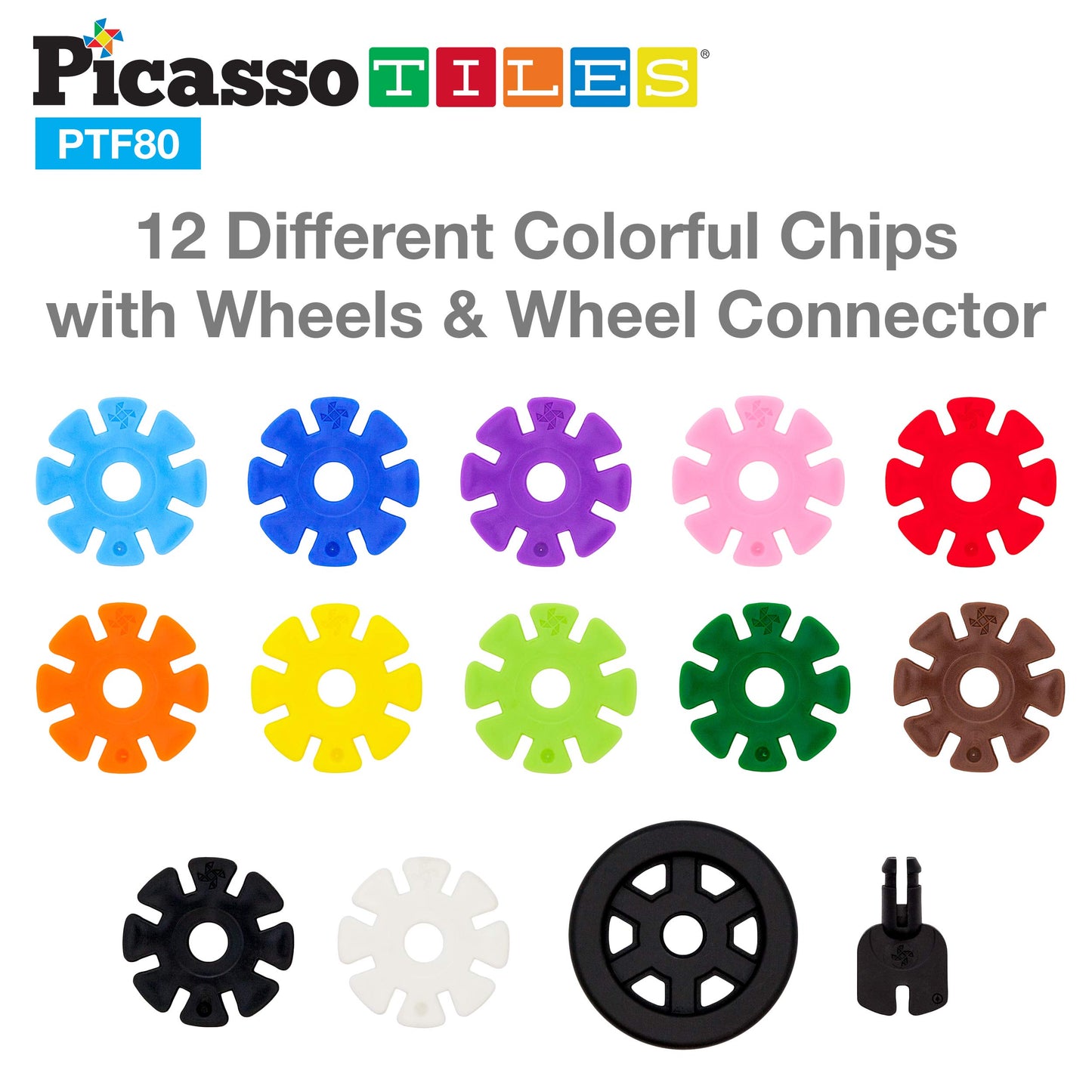 PicassoTiles Building Chips Construction Block 800 Pieces Creative Interlocking Disc Block Toy Set STEM Learning Toys for Early Education and Child Brain Development Kids Boys Girls Age 3 and Up PTF80