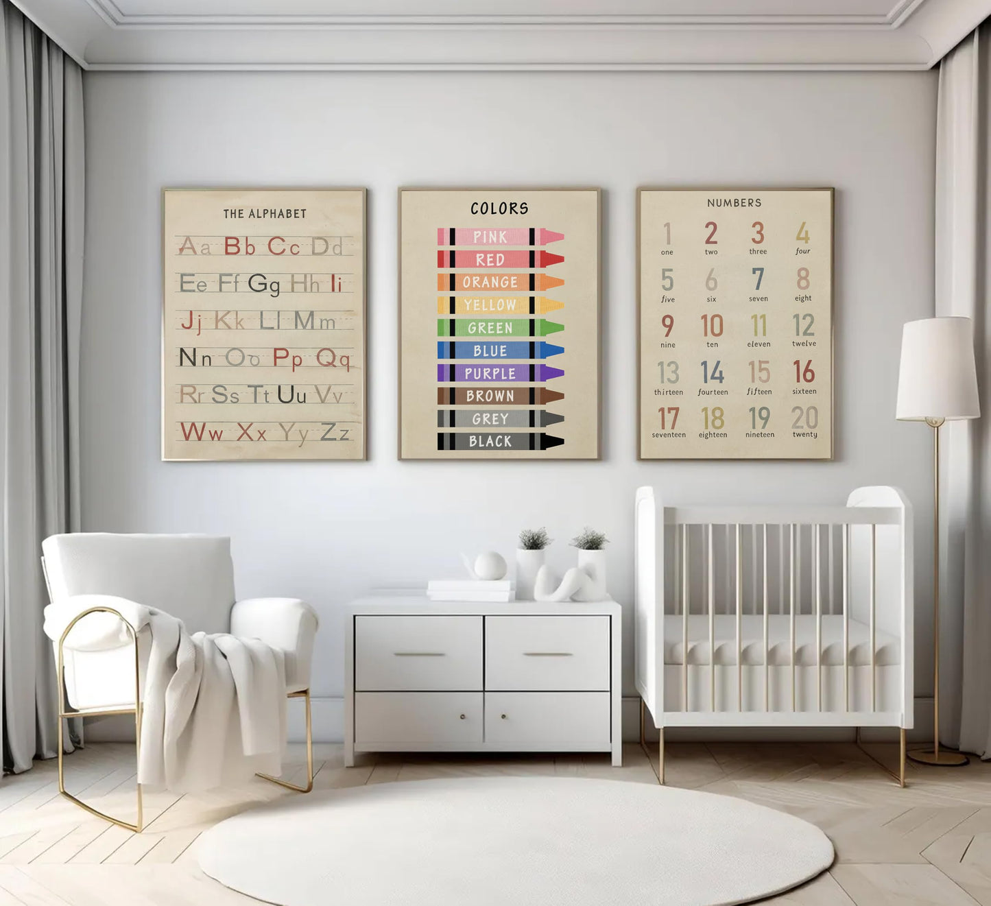3Pcs Nursery Educational Wall Art Preschool Education Letter Number Poster Painting Pictures Wall Decor Canvas Prints artwork for Classroom Baby Boy's Baby Girl's Room Home Decoration Unframed