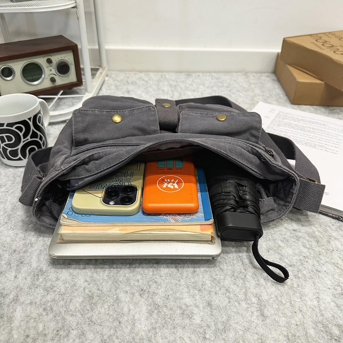 AFGWK School Vintage Canvas Messenger Bag for Men Crossbody Shoulder Bag Satchel Handbags(Slate)