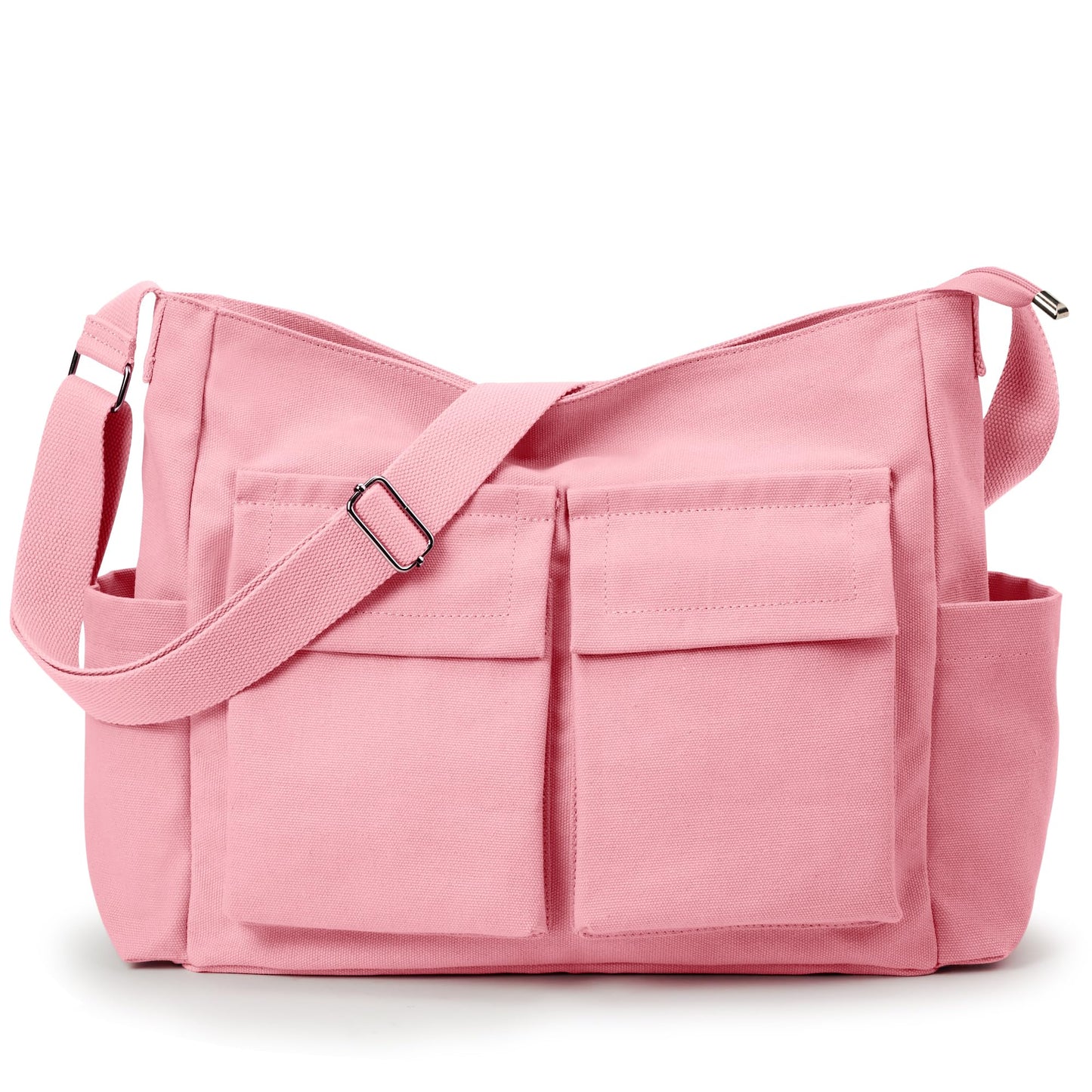 Canvas Messenger Bag for Women Men, Large Crossbody Bag for College Work Travel Daily, Pink