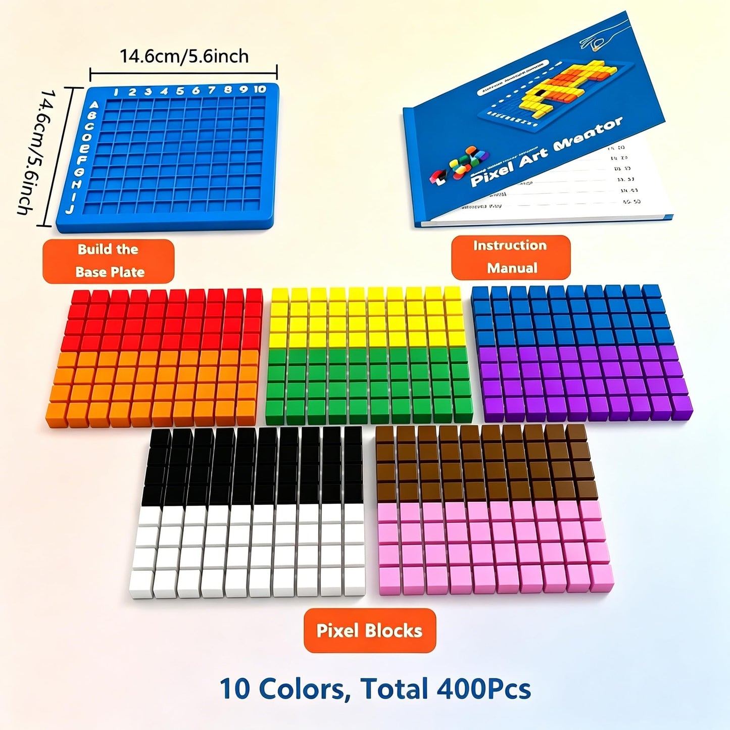 EXBEPE Pixel Art Kit Creator Puzzle Building Blocks,400 Plastic Cubes with 120+ Puzzles,STEM Educational Toy for Kids,Fine Motor Skills Game,Multicolor