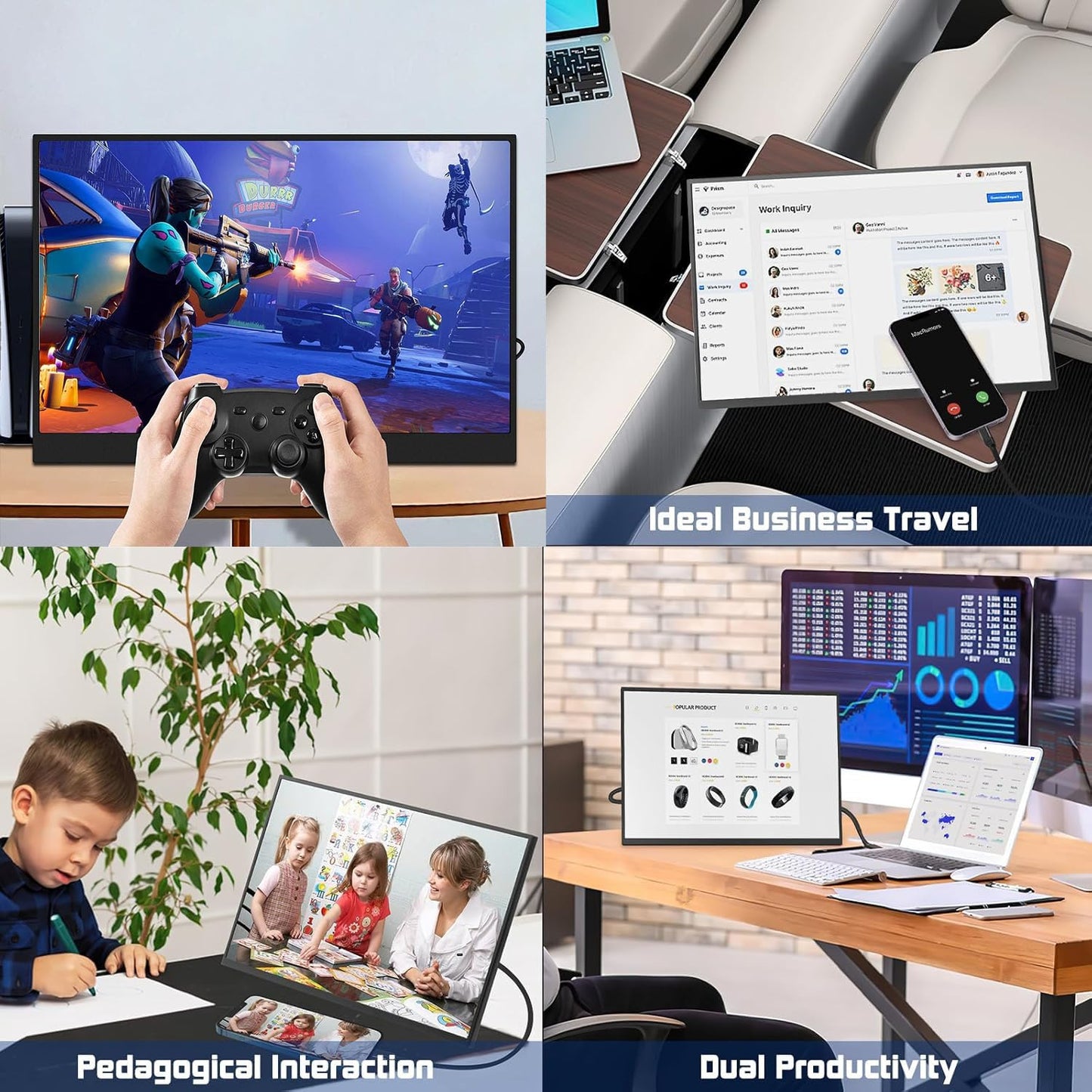 QQU 15.6 Inch Portable Monitor Touchscreen with Stand, Portable Travel Monitor 1080P IPS/HDR Laptop Screen Extender for Gaming and Computer Display, Compatible with Laptop PC Phone PS4/PS5 Switch