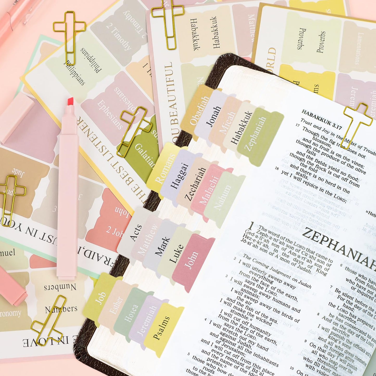 DRANSMIC Bible Study Supplies Journaling Kit with Pen Cas, Tabs, Notebook and No Bleed Highlighter, Aesthetic Book Annotation Kit, Christian Gifts for Women Grils Friends (Pink Pow)