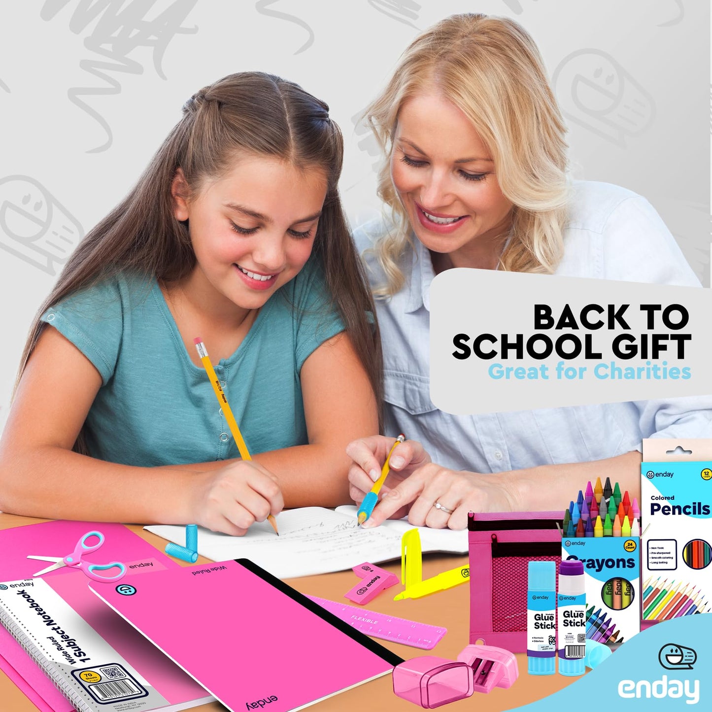 Enday Back to School Supplies for Kids, Pink School Supply Box Grades K-5, Premium Quality Kids School Supplies Kit, Kindergarten School Supplies for Girls and Boys, 71 Piece Set