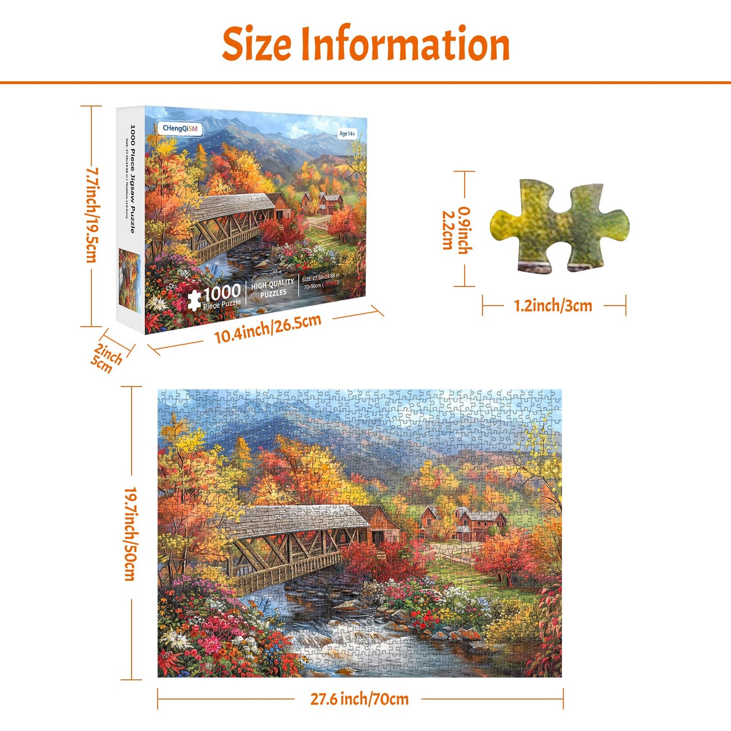 MBOQIU 1000 Piece Puzzle for Adults - Fall Village Puzzles for Adults 1000 Pieces, Letters on Back, Enchanting Autumn Scene Jigsaw Puzzle, Challenging Puzzles for Teens Seniors - 27.6 x 19.7 inches