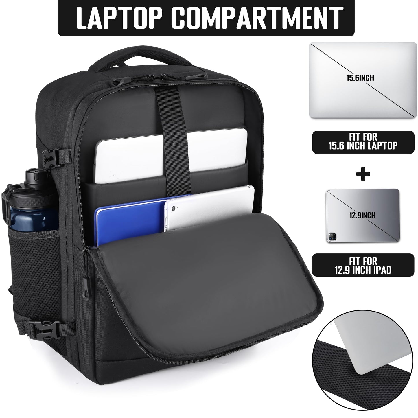 HILOMON Black Travel Backpack for Men Women, TSA Approved Personal Item Size 18x14x8 Under Seat Backpack for Airplanes 15.6inch Laptop 30L Luggage Carry On Bag