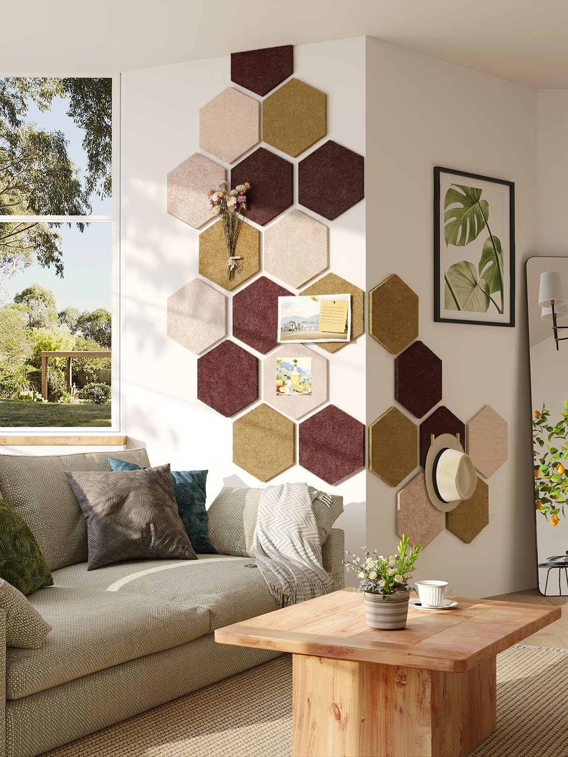 Uoisaiko 8 Pack Hexagon Felt Bulletin Board Tiles - 12" Large Thick Pin Board for Walls with 30 Push Pins, DIY Boards for Office Home School Decor, Aesthetic Hex Cork Board Alternative